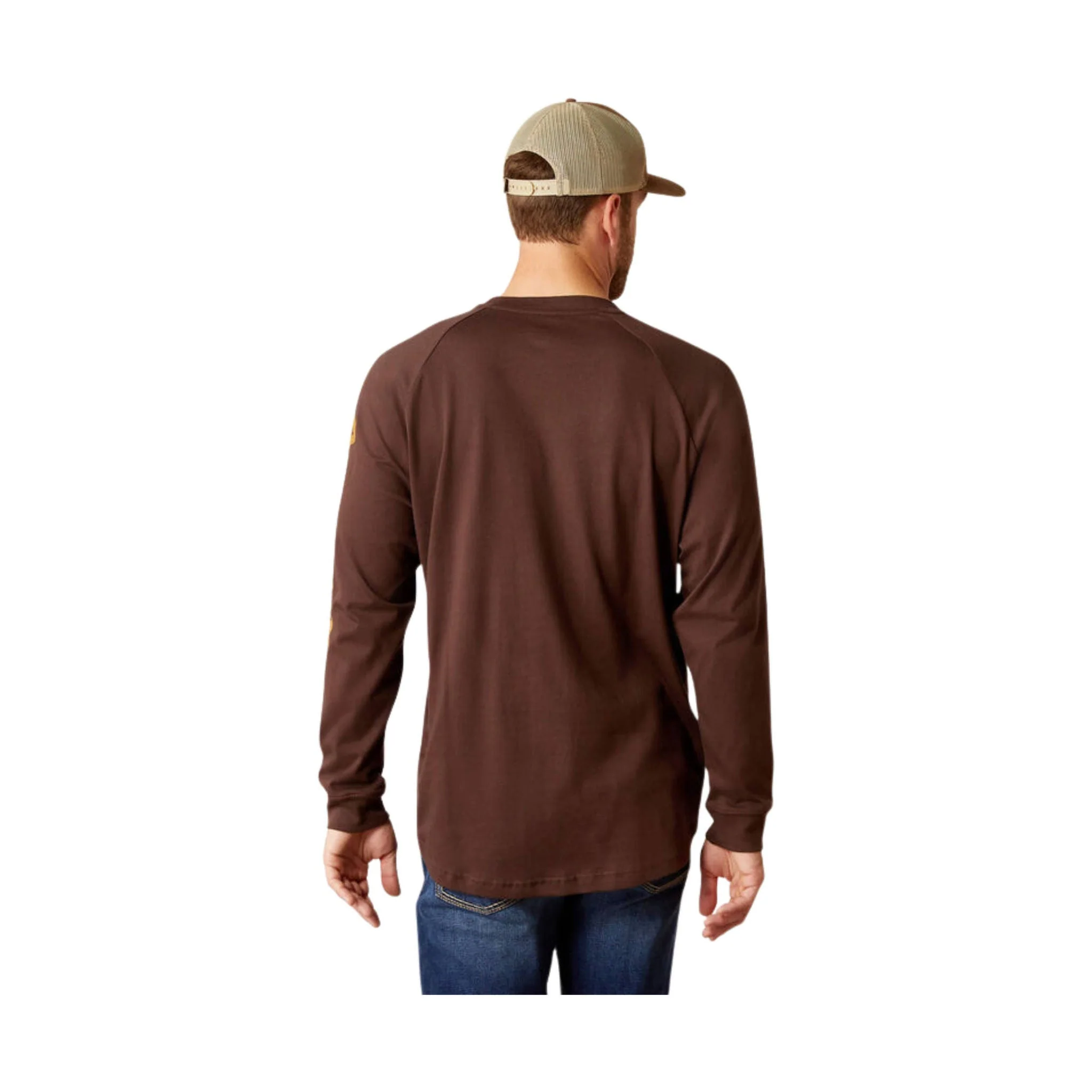 Ariat Men's Rebar Cotton Strong Graphic Long Sleeve T Shirt - Coffee Bean/Golden Brown - Image 2