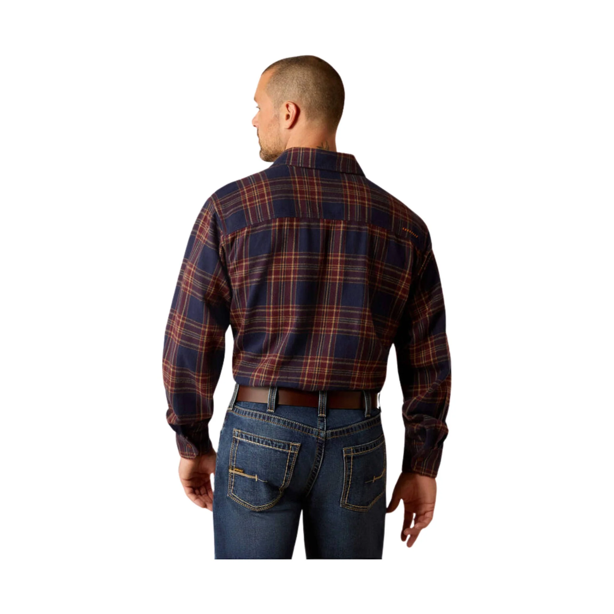 Ariat Men's Rebar Heavy Flannel Work Shirt - Navy/ Malbec - Image 2