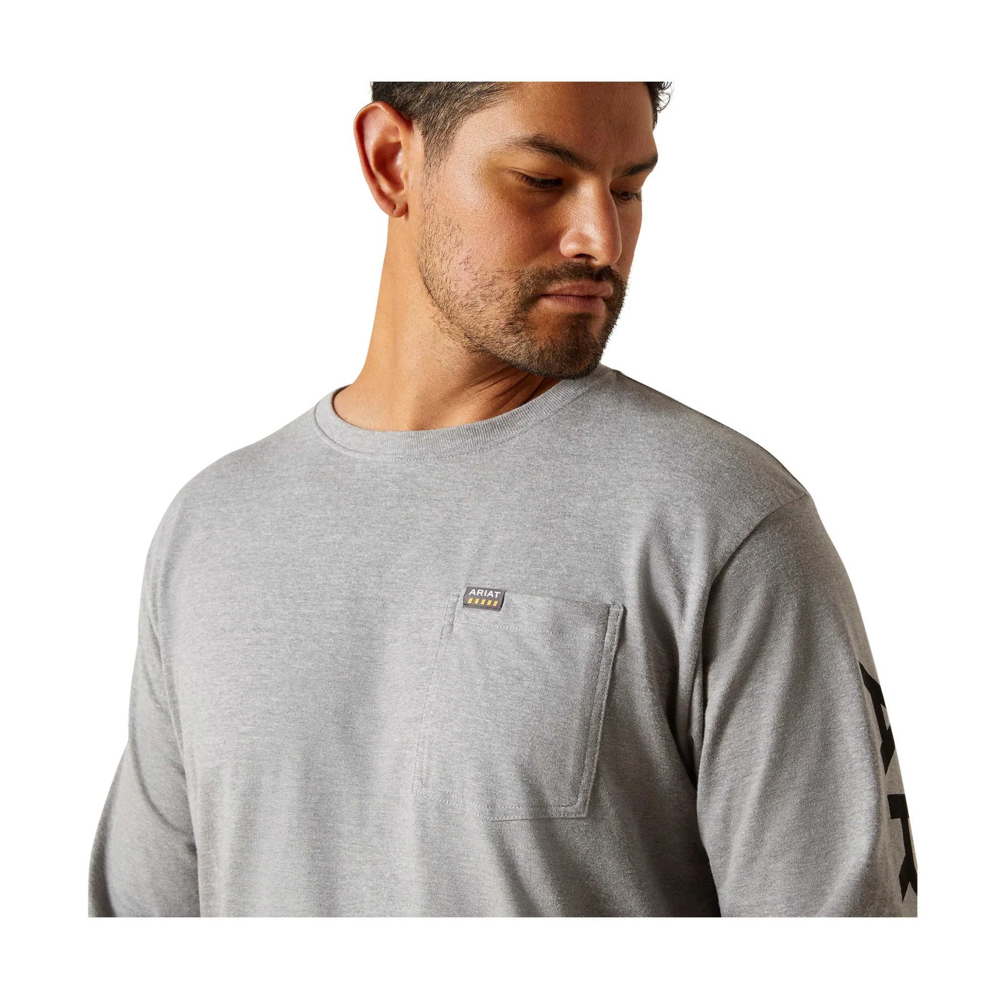 Ariat Men's Rebar Strong Standard Long Sleeve Pocket Tee - Heather Grey/Black - Image 3