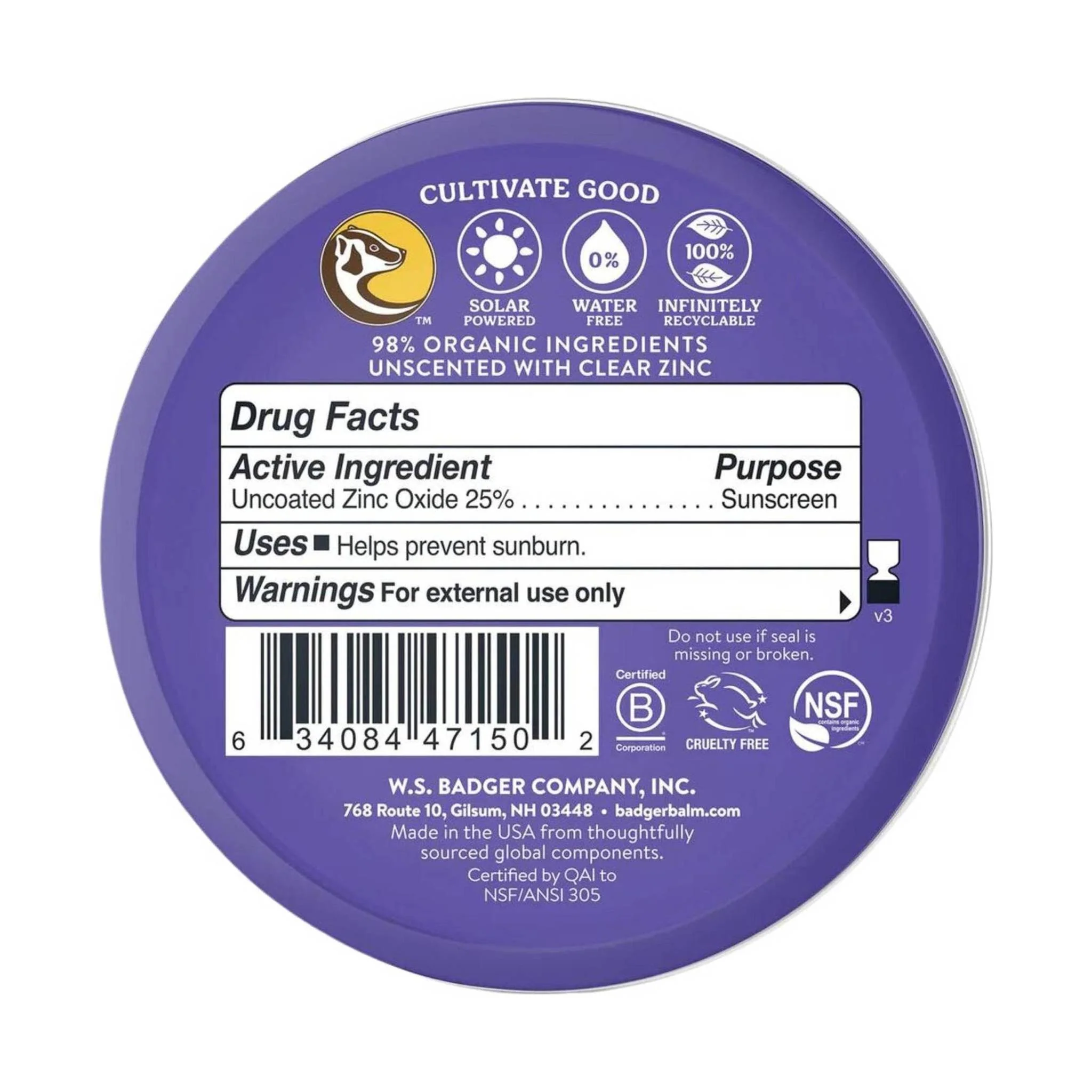 Badger Adventure Sport Mineral 2.4oz Sunscreen Tin SPF 50 - Image 2
