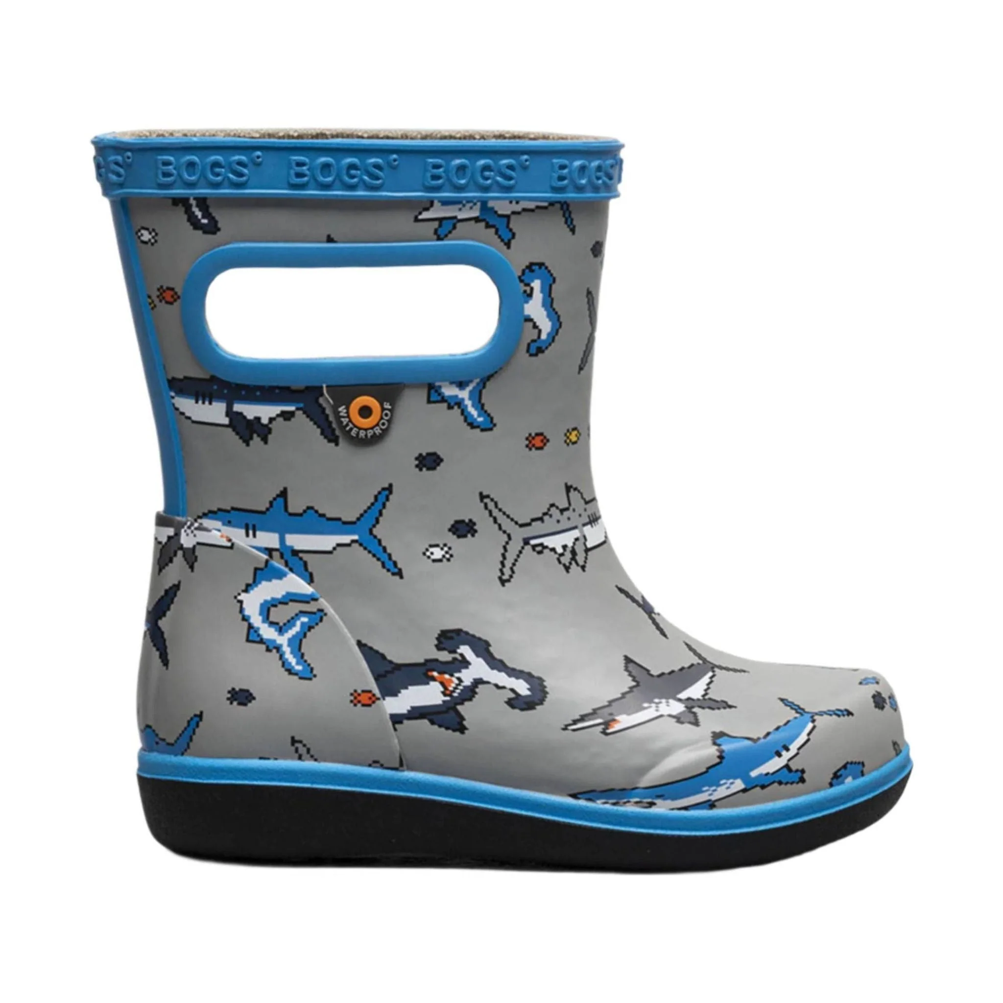 Bogs Kids' Skipper II Pixel Shark Rain Boots - Gray Multi