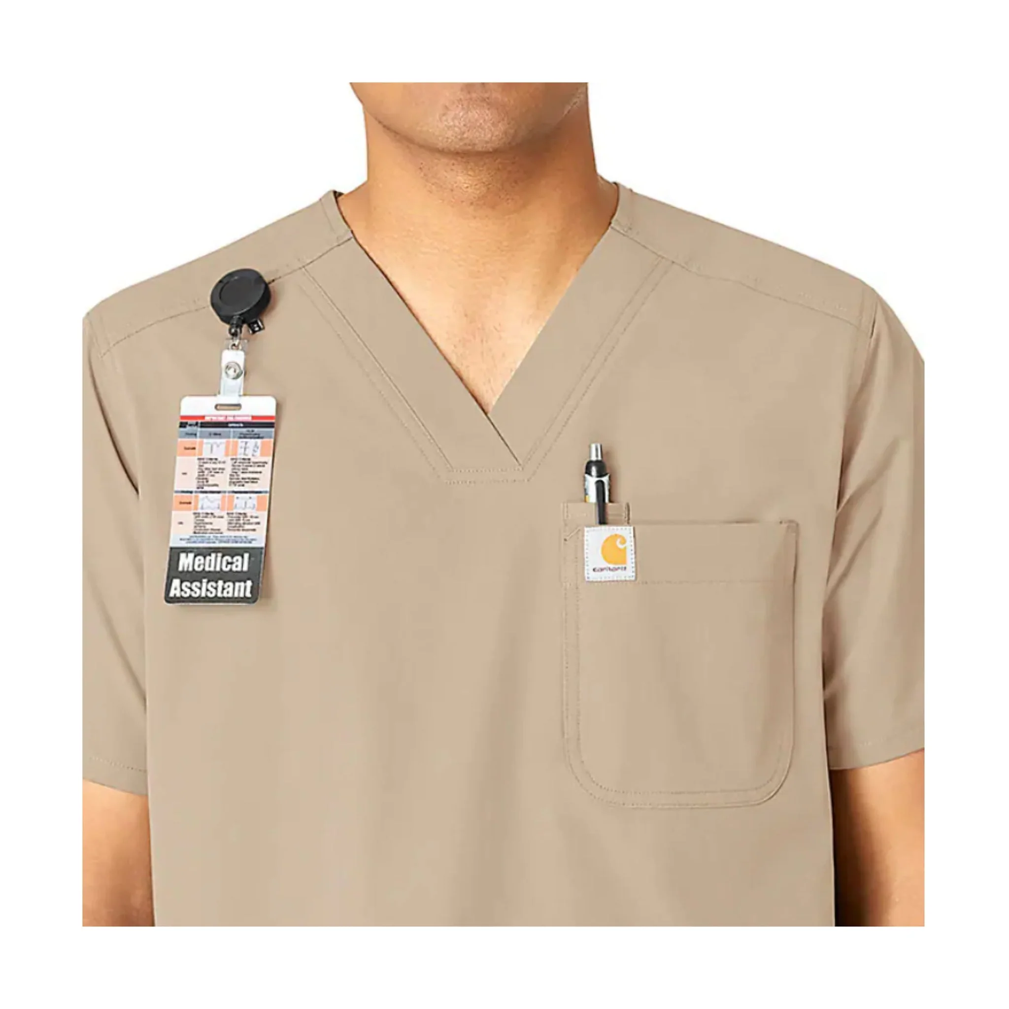 Carhartt Men's Force Essentials V Neck Shirttail Scrub Top - Khaki - Image 2