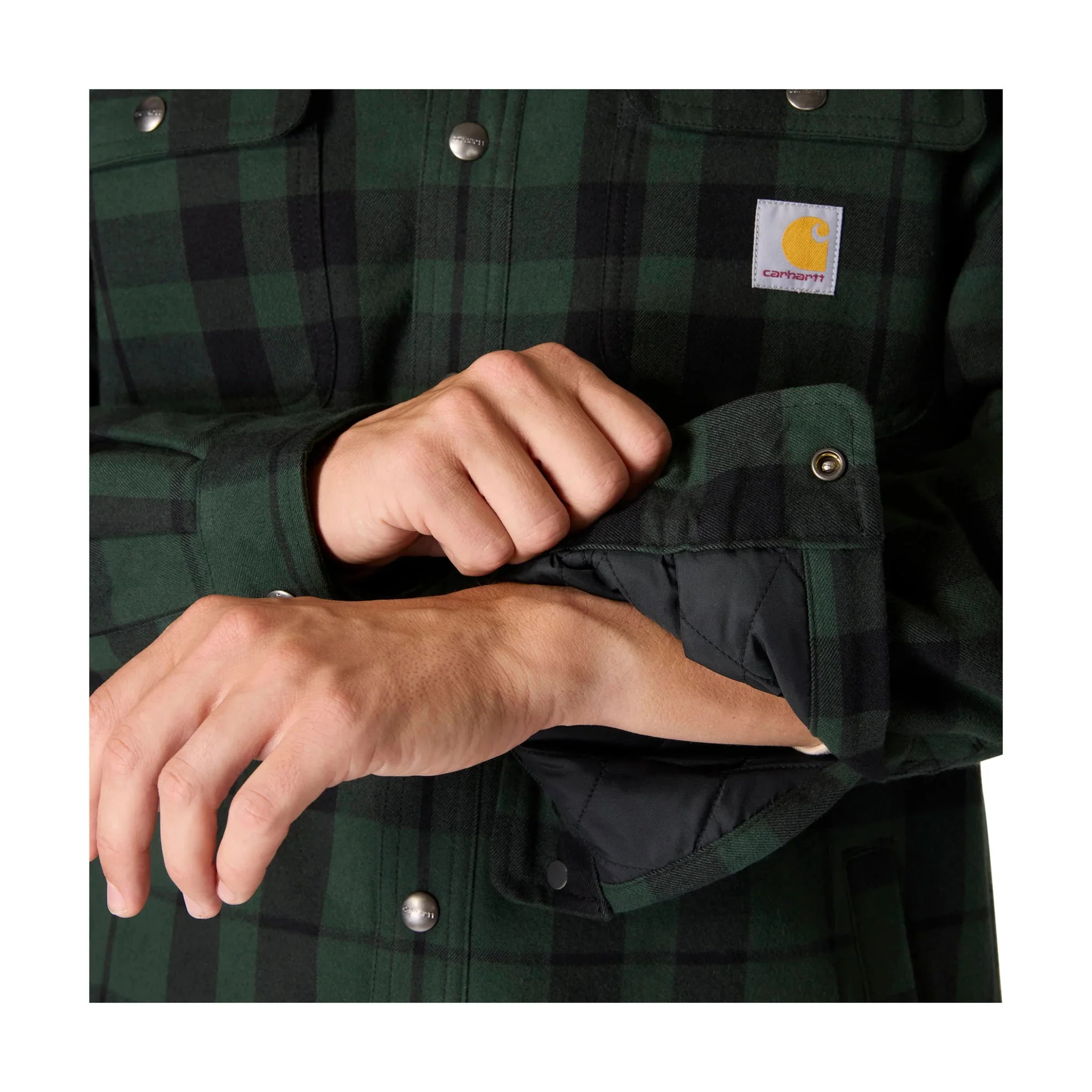 Carhartt Men's Relaxed Fit Flannel Sherpa Lined Shirt Jac - Forestry Green - Image 2