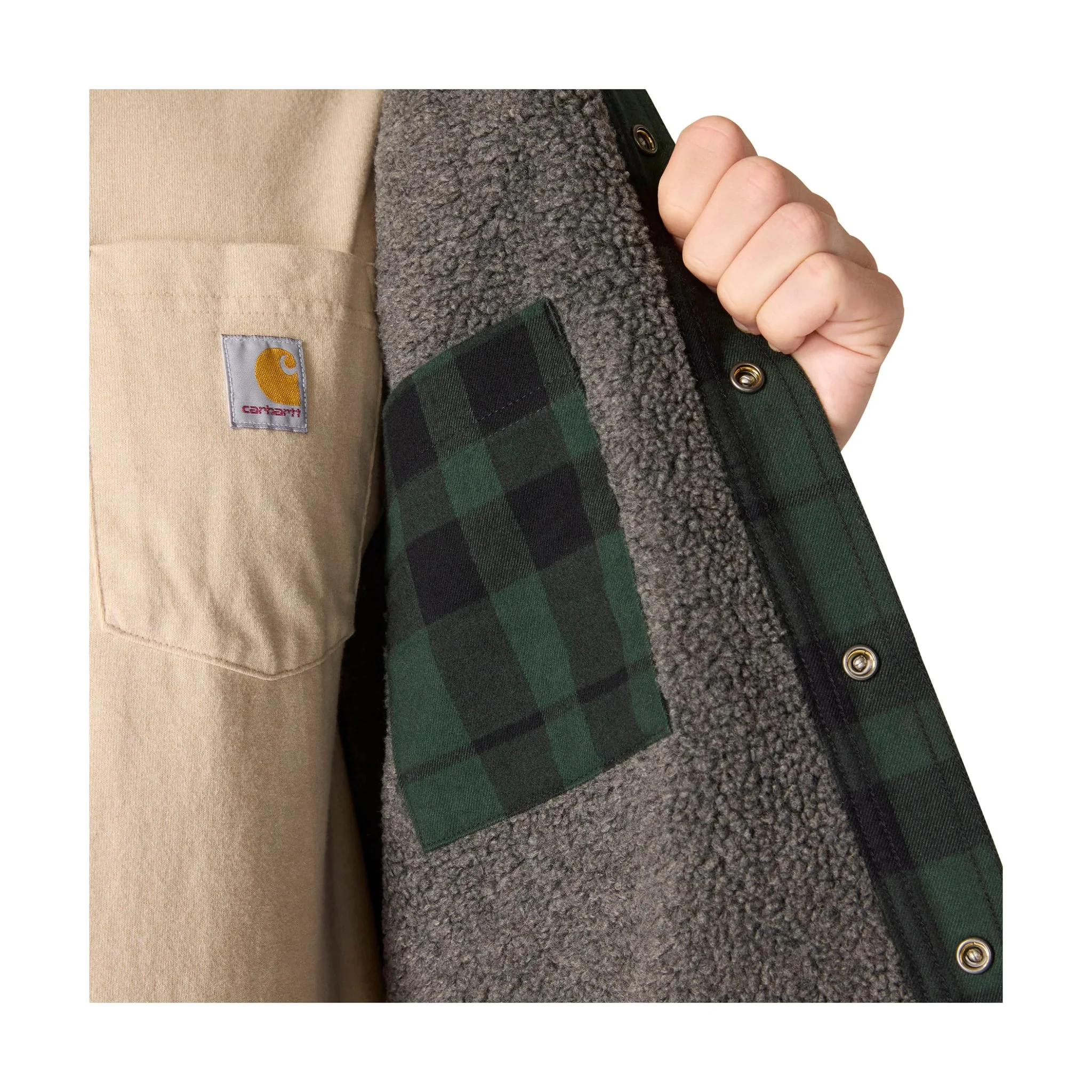 Carhartt Men's Relaxed Fit Flannel Sherpa Lined Shirt Jac - Forestry Green - Image 3