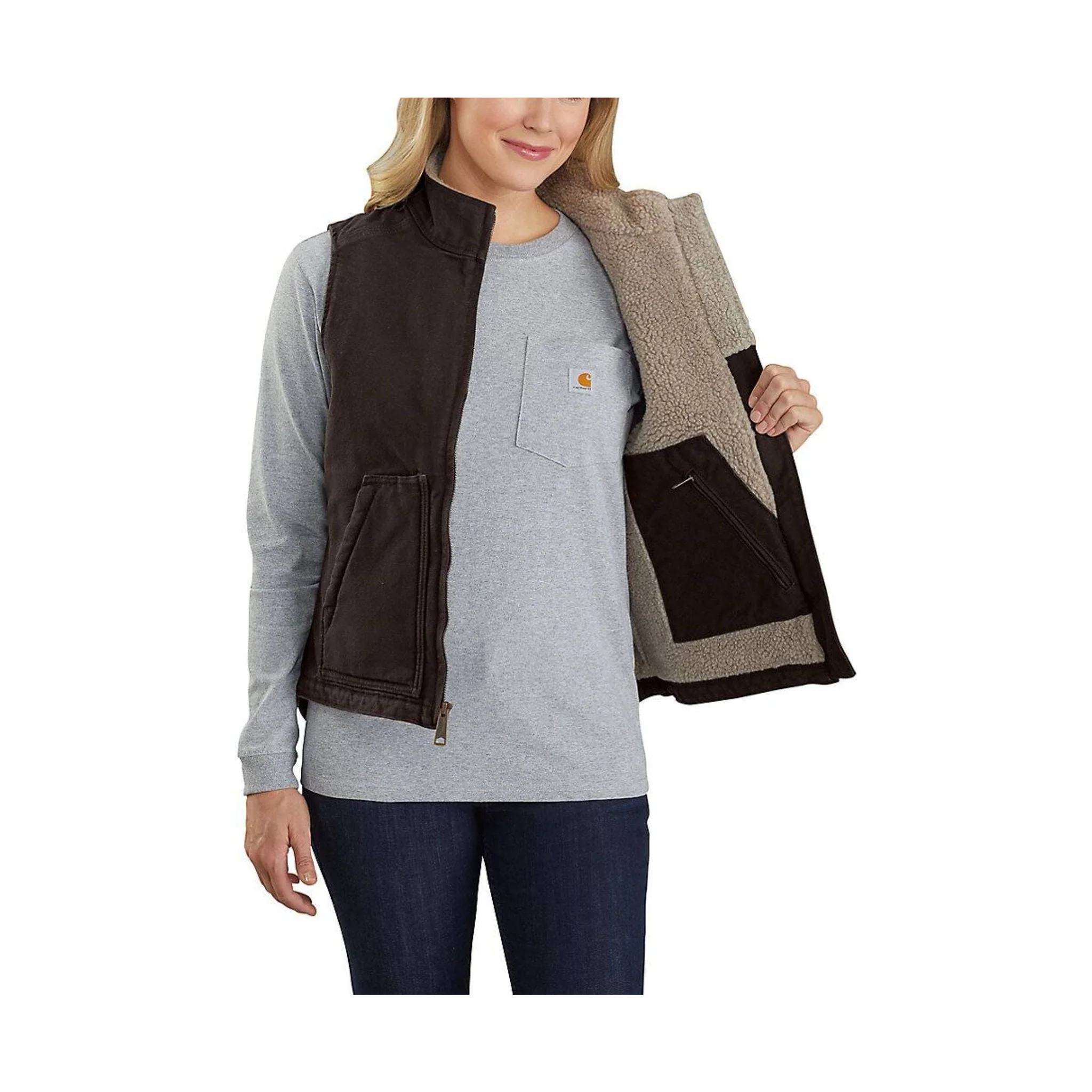 Carhartt Women's Sherpa Lined Vest Relaxed Fit - Dark Brown - Image 2