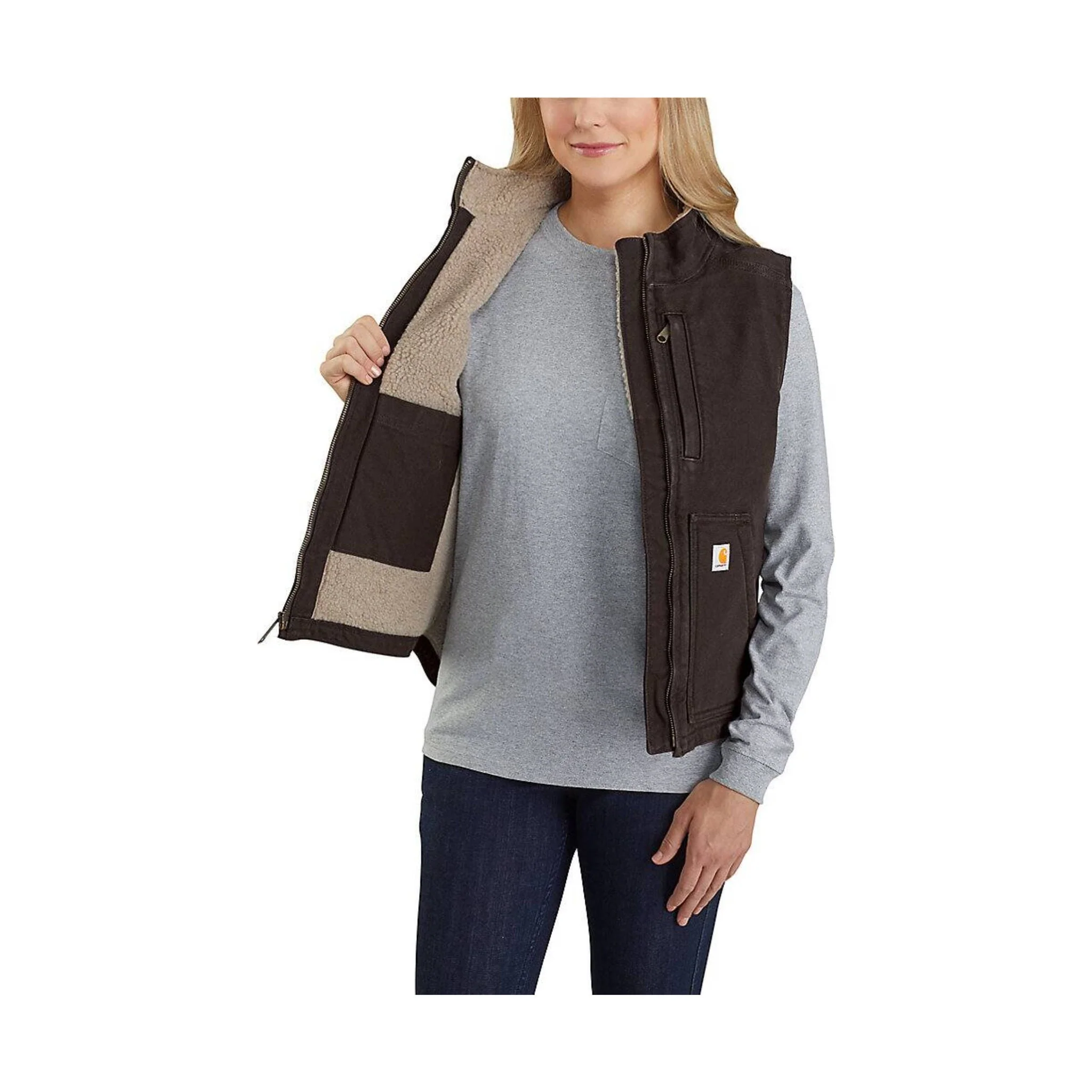 Carhartt Women's Sherpa Lined Vest Relaxed Fit - Dark Brown - Image 3