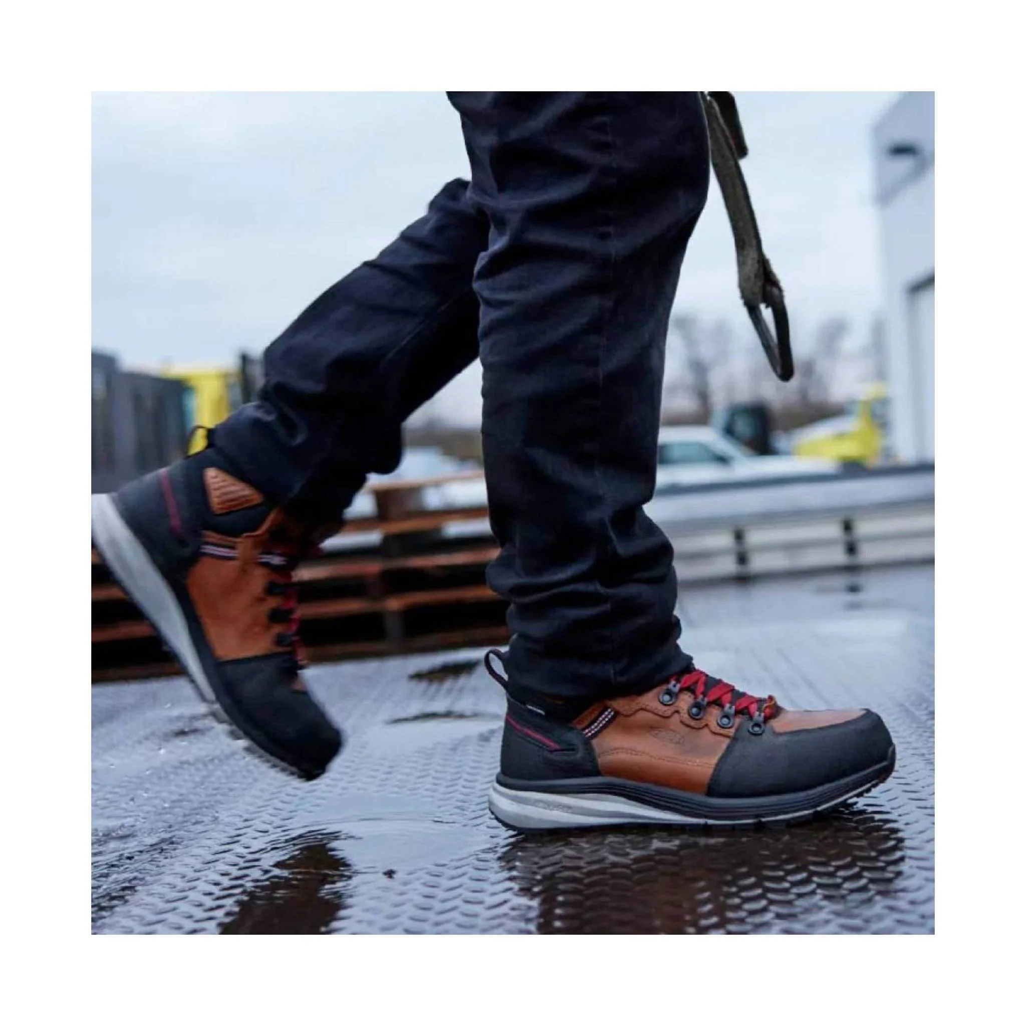 KEEN Utility Men's Red Hook Mid Waterproof Carbon Fiber Toe Work Boot - Tobacco/Black - Image 4