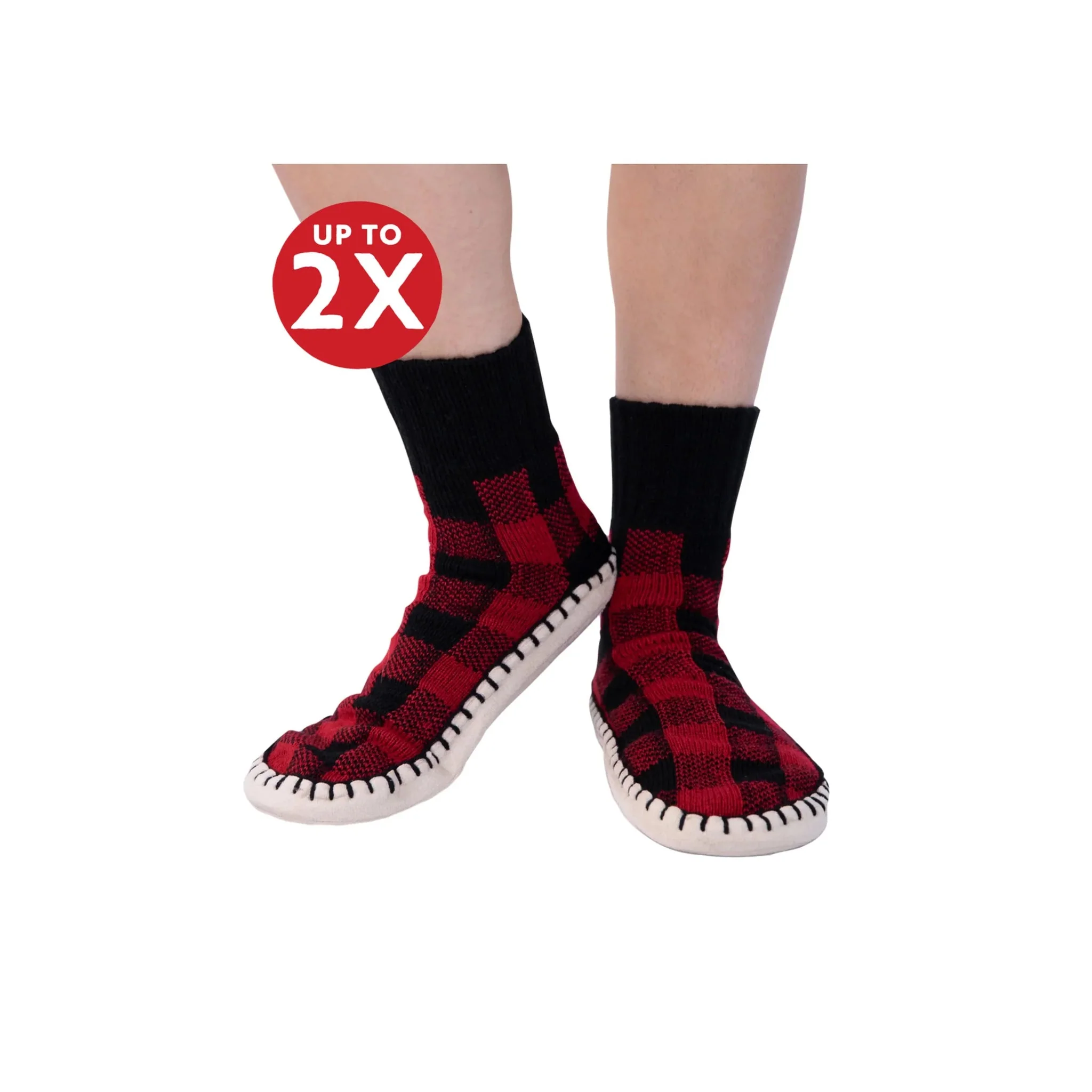 Lazy One Kids' Plaid Short Mukluk Slippers - Red/Black