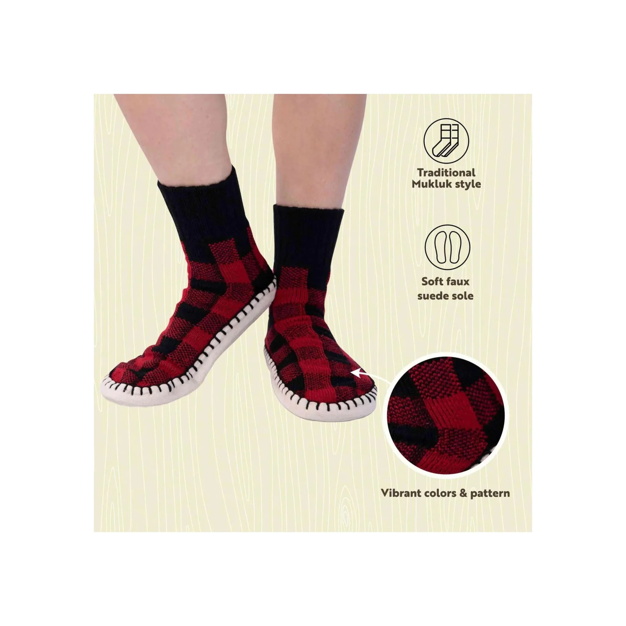 Lazy One Kids' Plaid Short Mukluk Slippers - Red/Black - Image 3