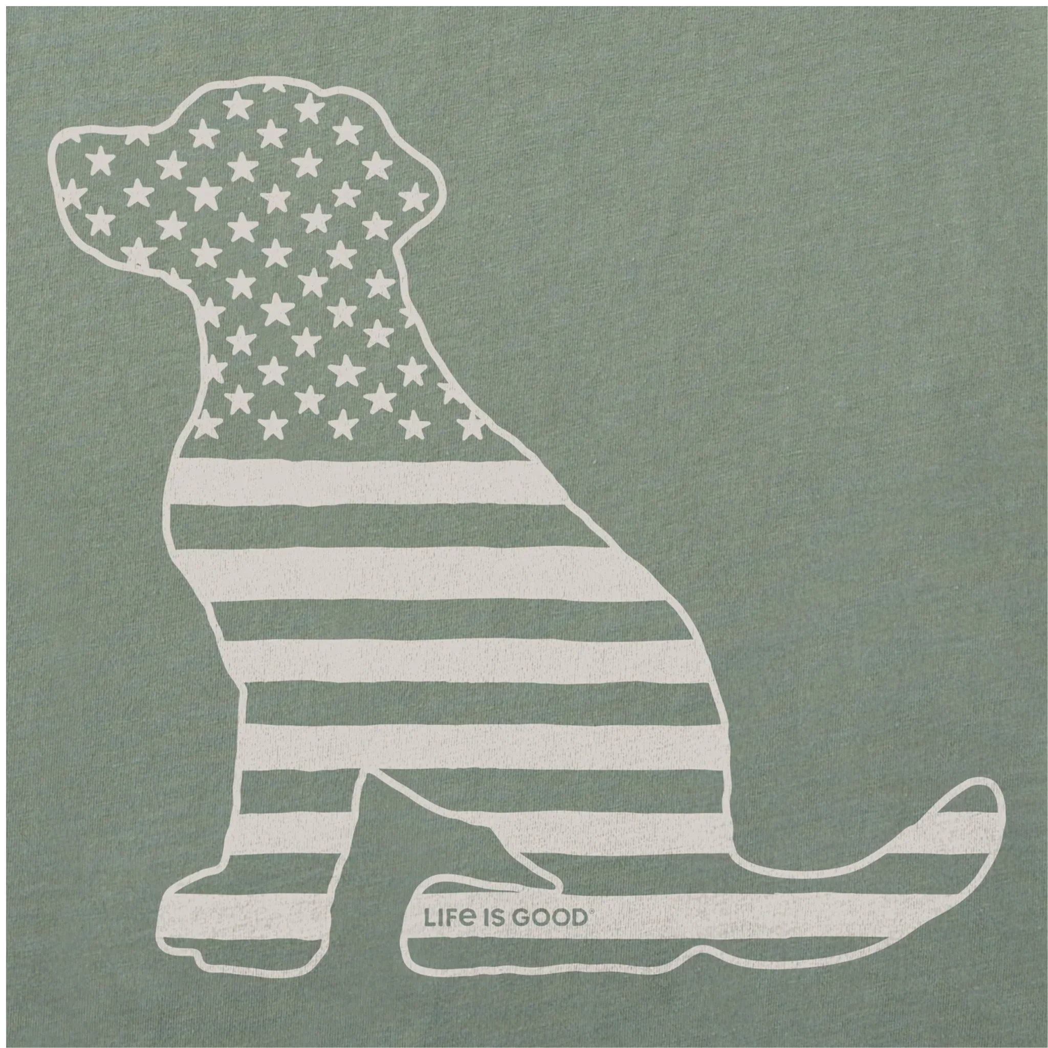 Life Is Good Men's American Flag Dog Short Sleeve Crusher Lite Tee - Moss Green - Image 2