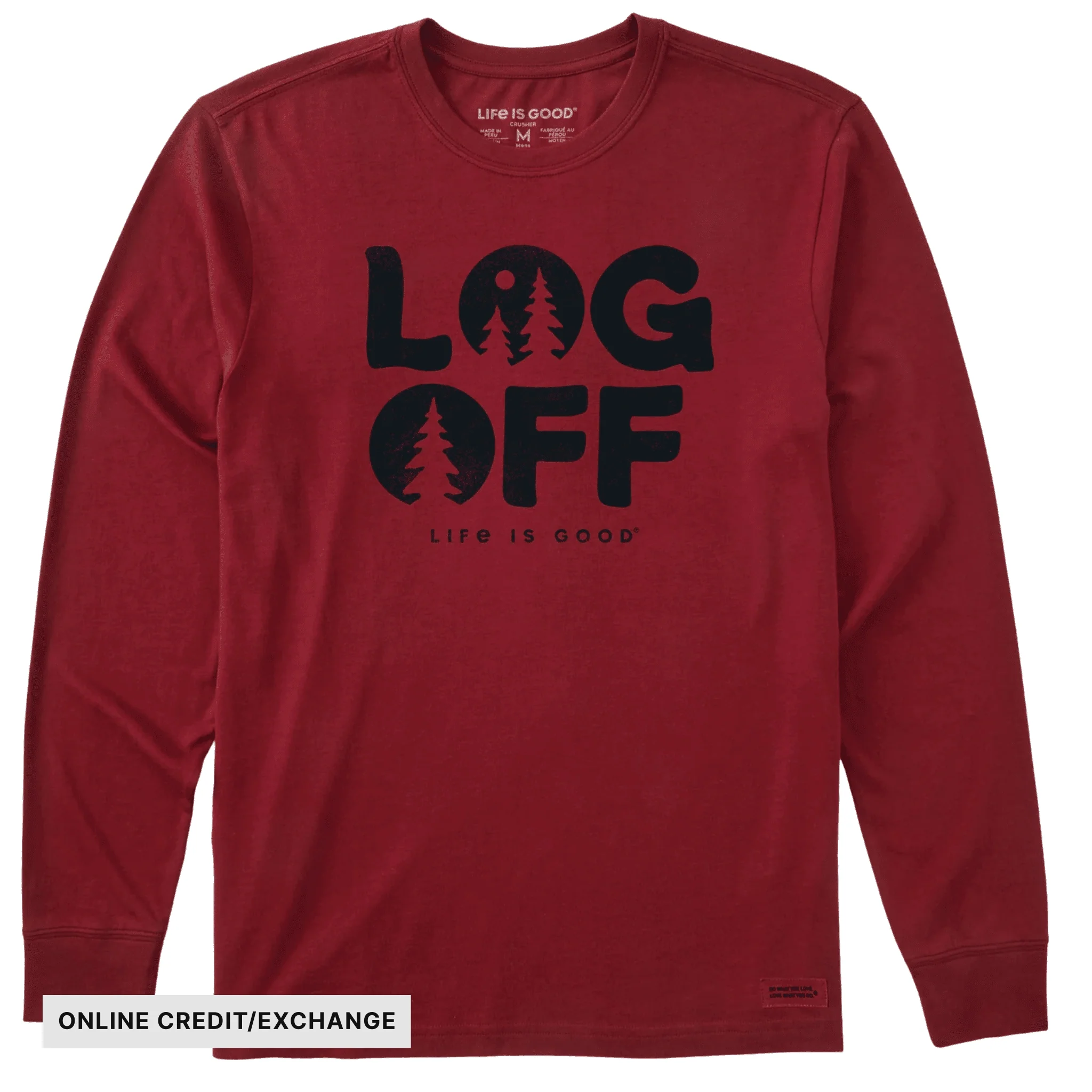 Life Is Good Men's Clean Log Off Long Sleeve Crusher Tee - Adirondack Red