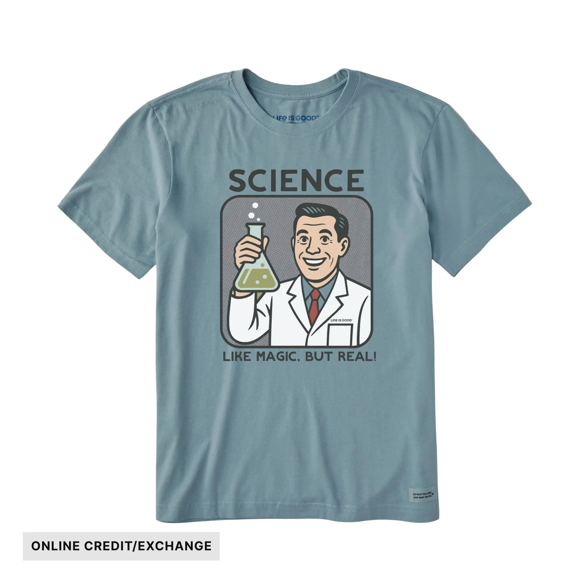 Life Is Good Men's Science Is Like Magic Short Sleeve Crusher Tee - Smoky Blue
