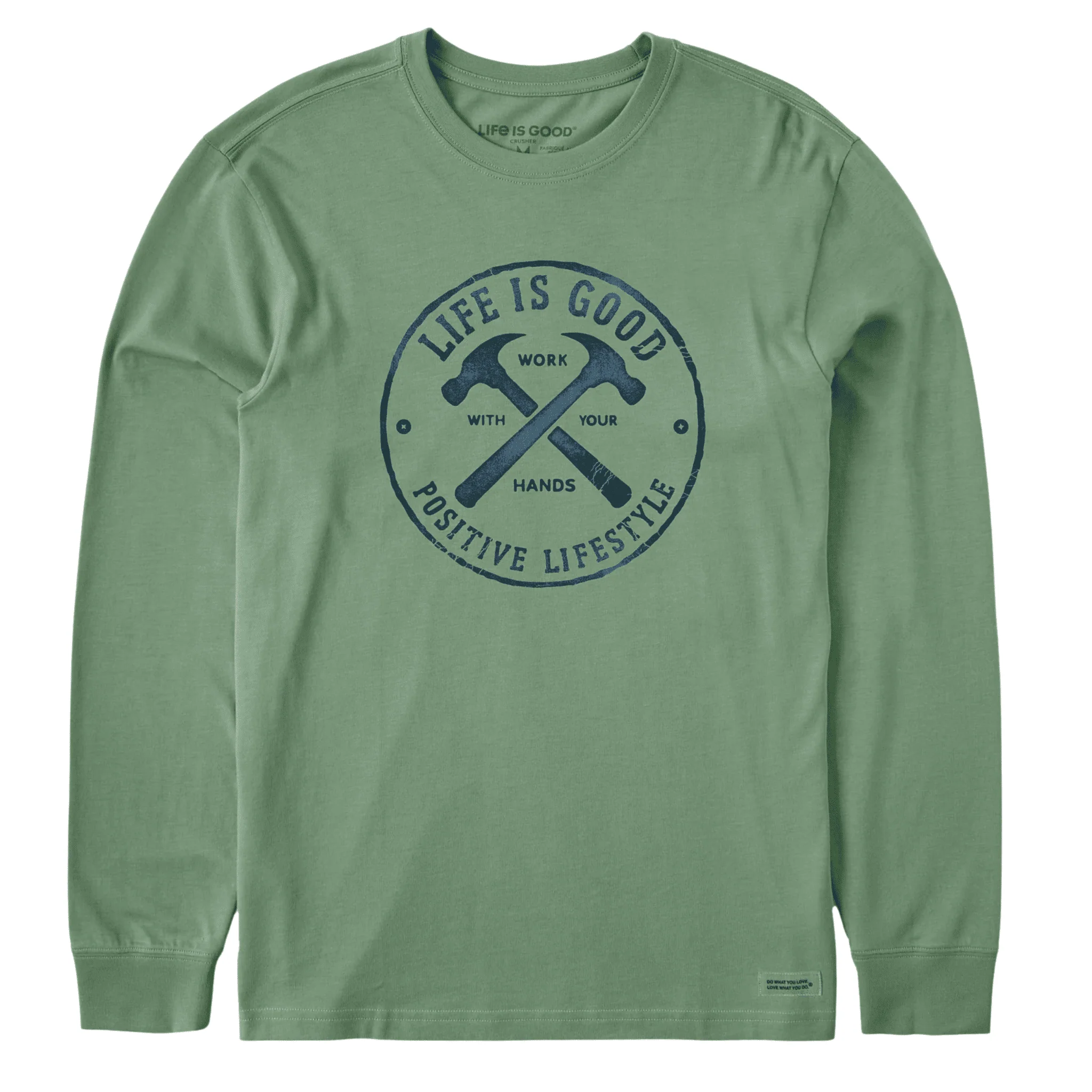 Life Is Good Men's Work With Your Hands Hammers Long Sleeve Crusher Tee - Granite Green