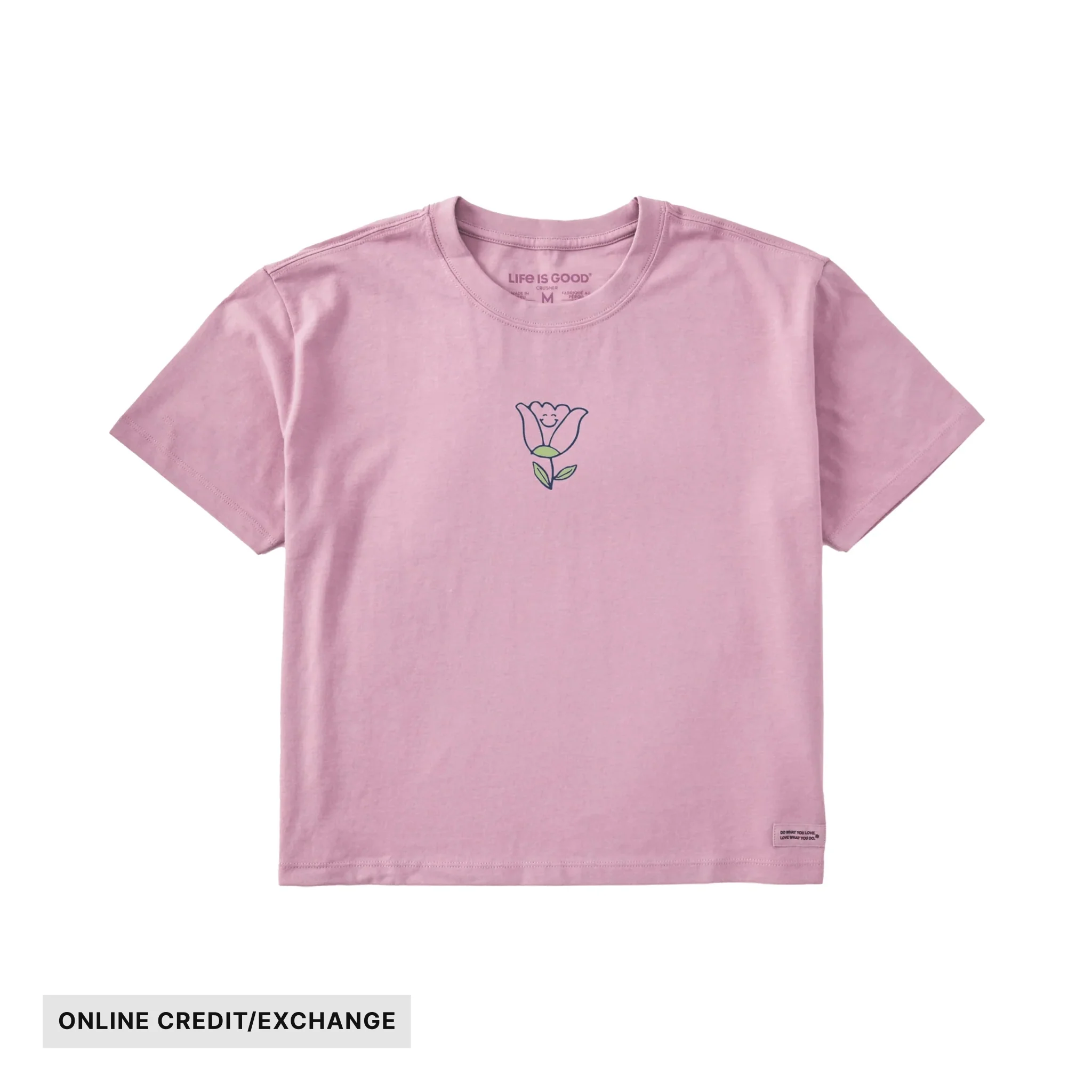 Life Is Good Women's Bert Smile Tulip Short Sleeve Crusher Boxy Tee - Violet Purple