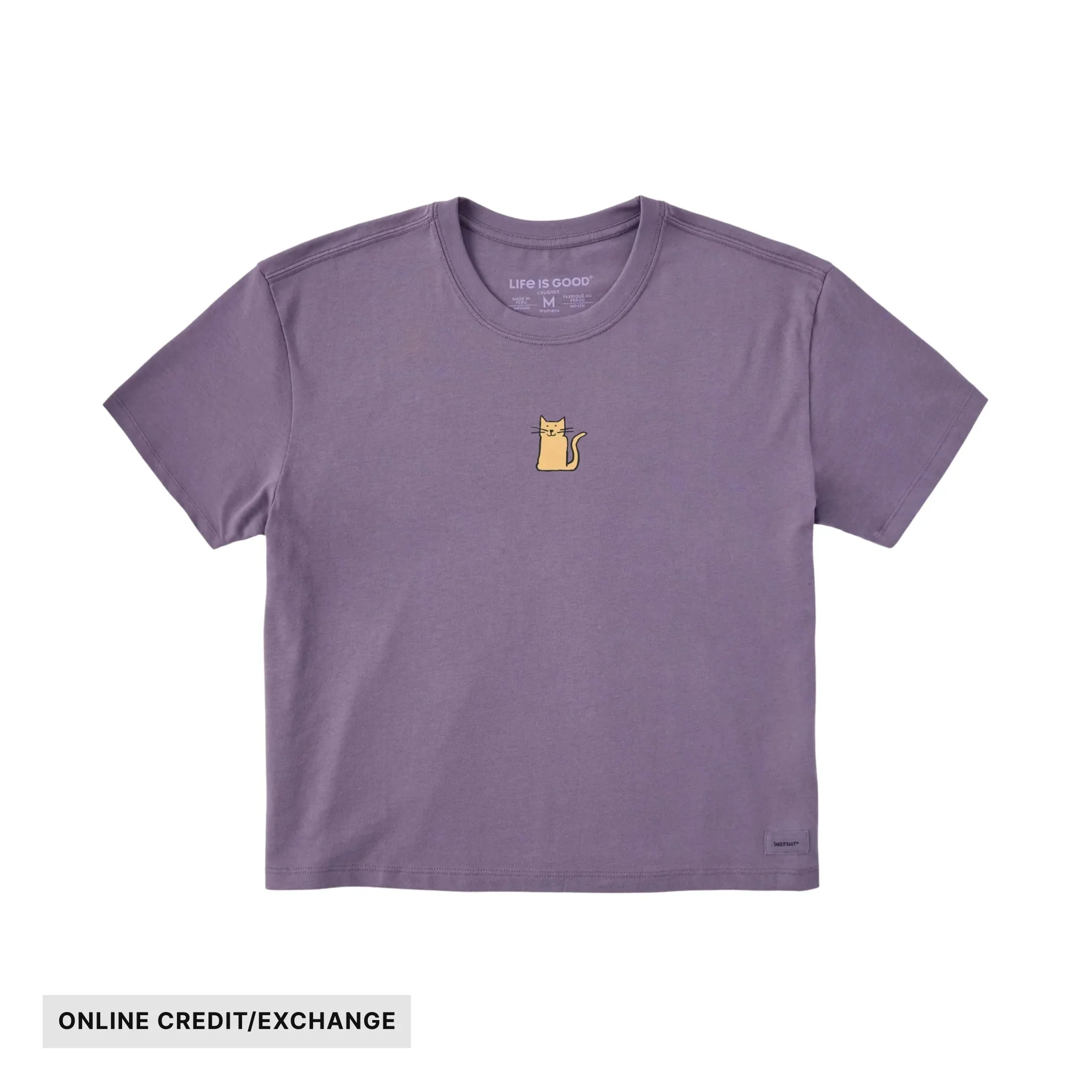 Life Is Good Women's Bert's Smile Cat Short Sleeve Crusher Boxy Tee - Dusk Purple