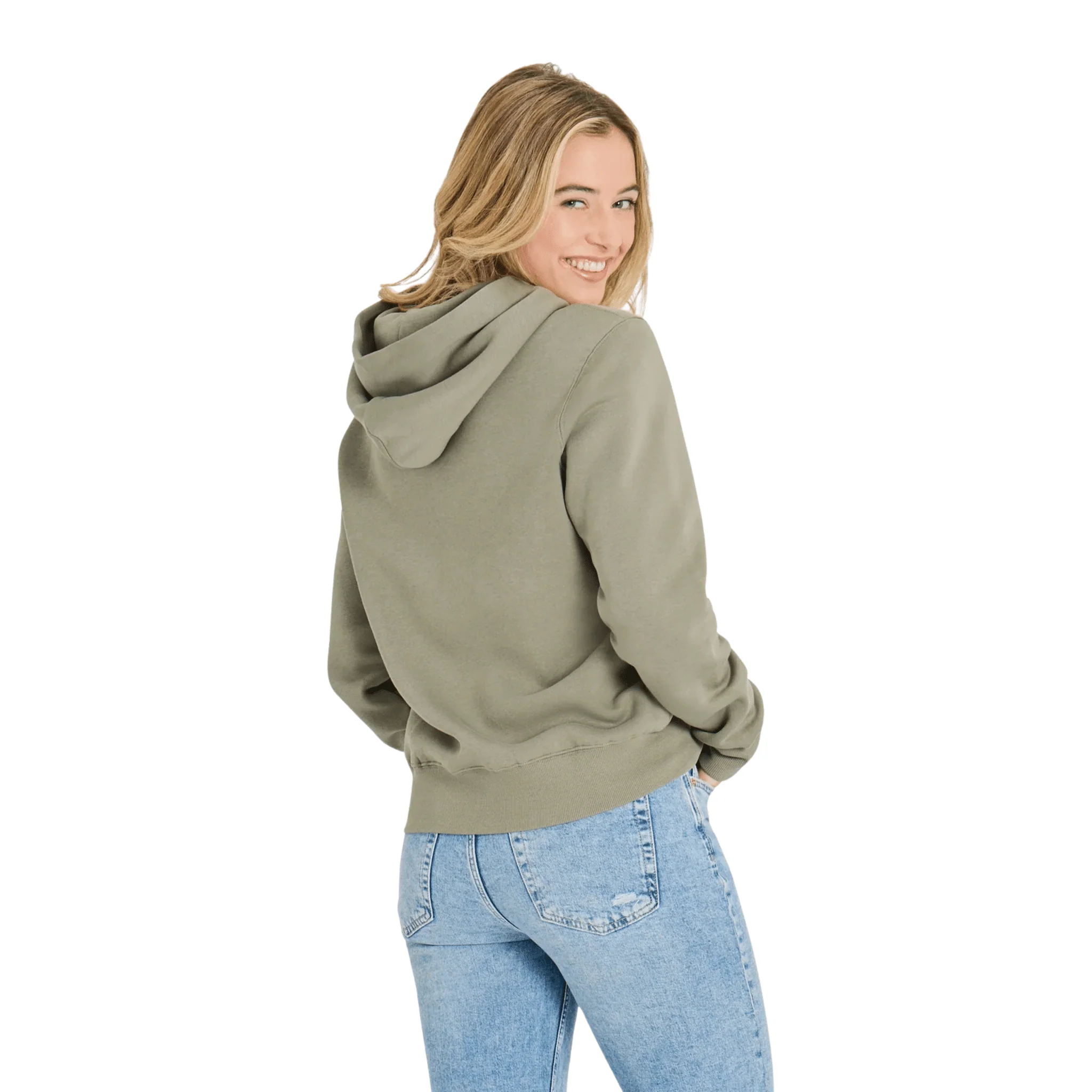 Life Is Good Women's Crafty LIG Stacked Good Vibes Fleece Hoodie - Moss Green - Image 3