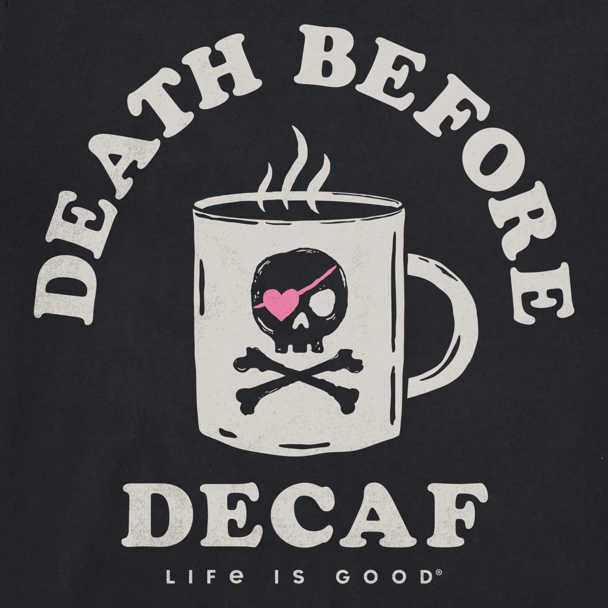 Life Is Good Women's Death Before Decaf Jolly Roger Short Sleeve Crusher Tee - Faded Black - Image 2