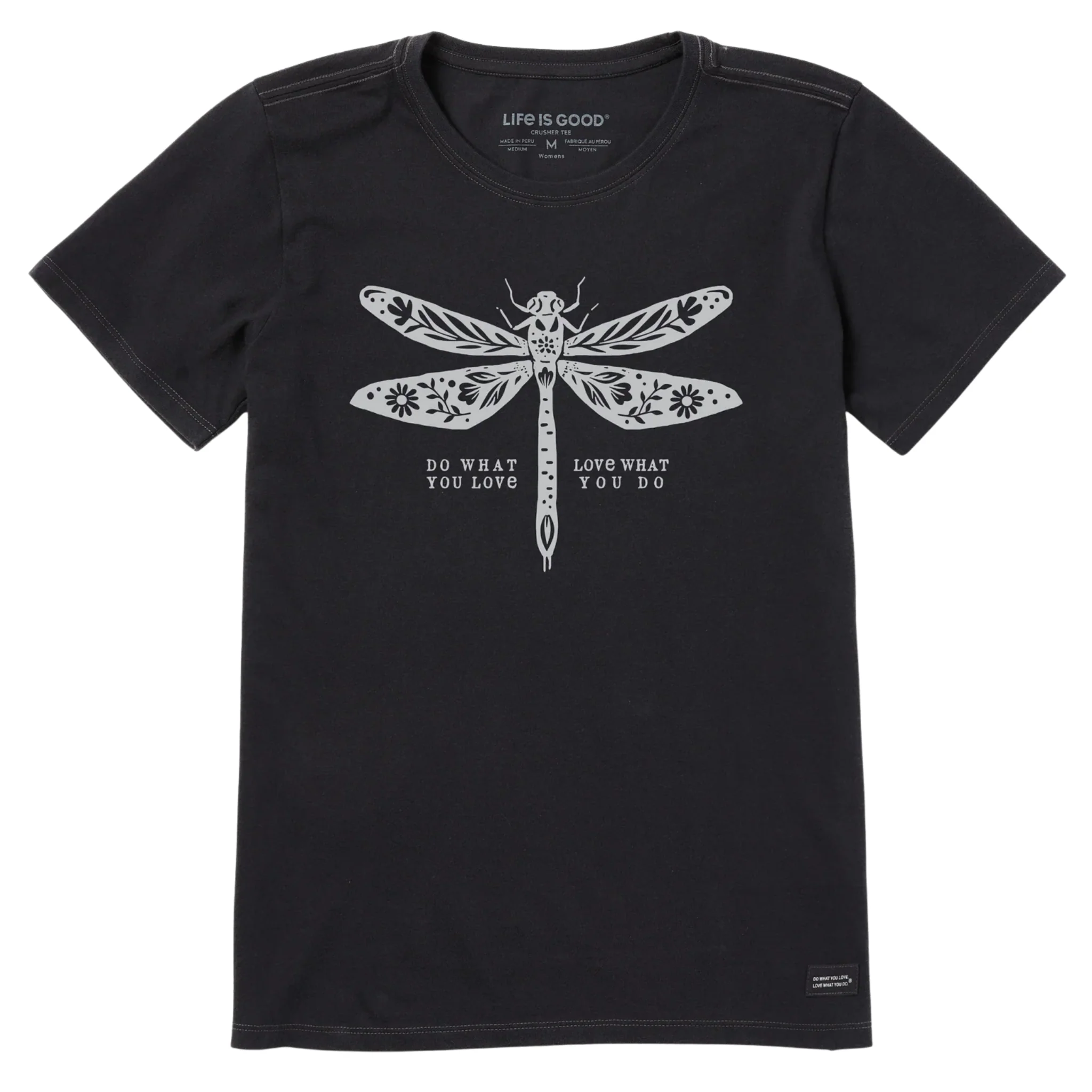 Life Is Good Women's Do What You Love Dragonfly Floral Short Sleeve Crusher Lite Tee - Faded Black