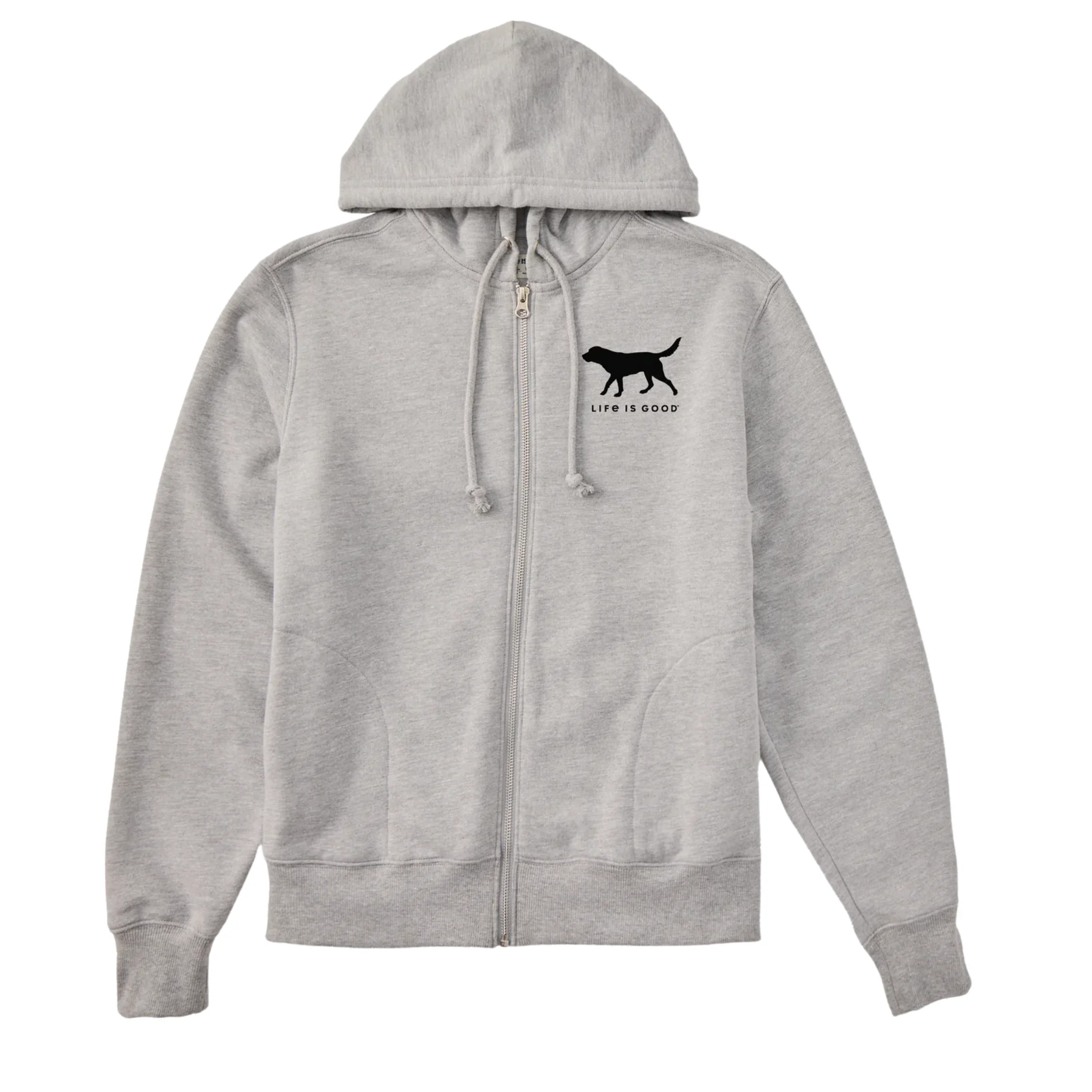 Life Is Good Women's Dog Walking Good Vibes Fleece Zip Hoodie - Heather Grey