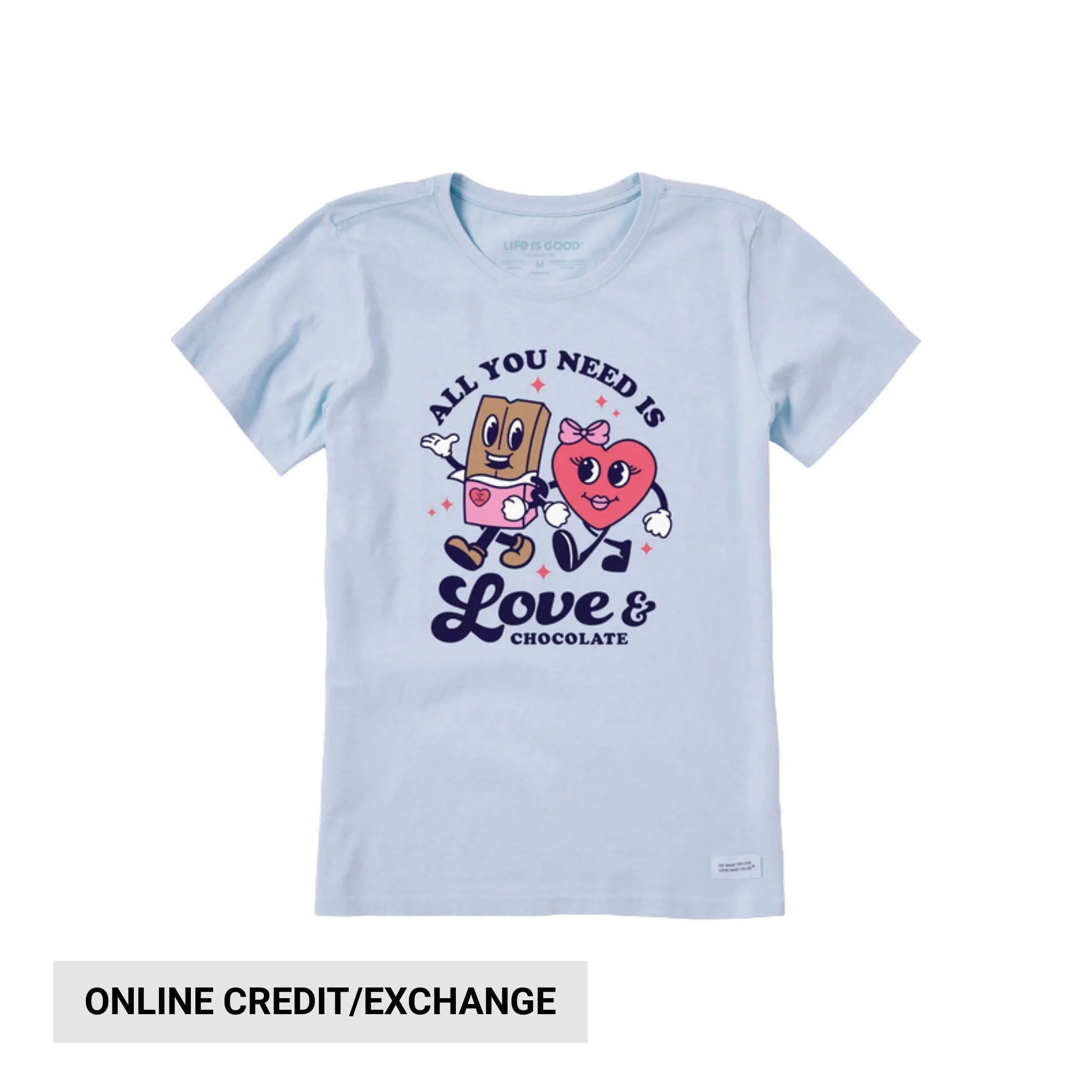 Life Is Good Women's Love & Chocolate Crusher Tee - Glacier Blue