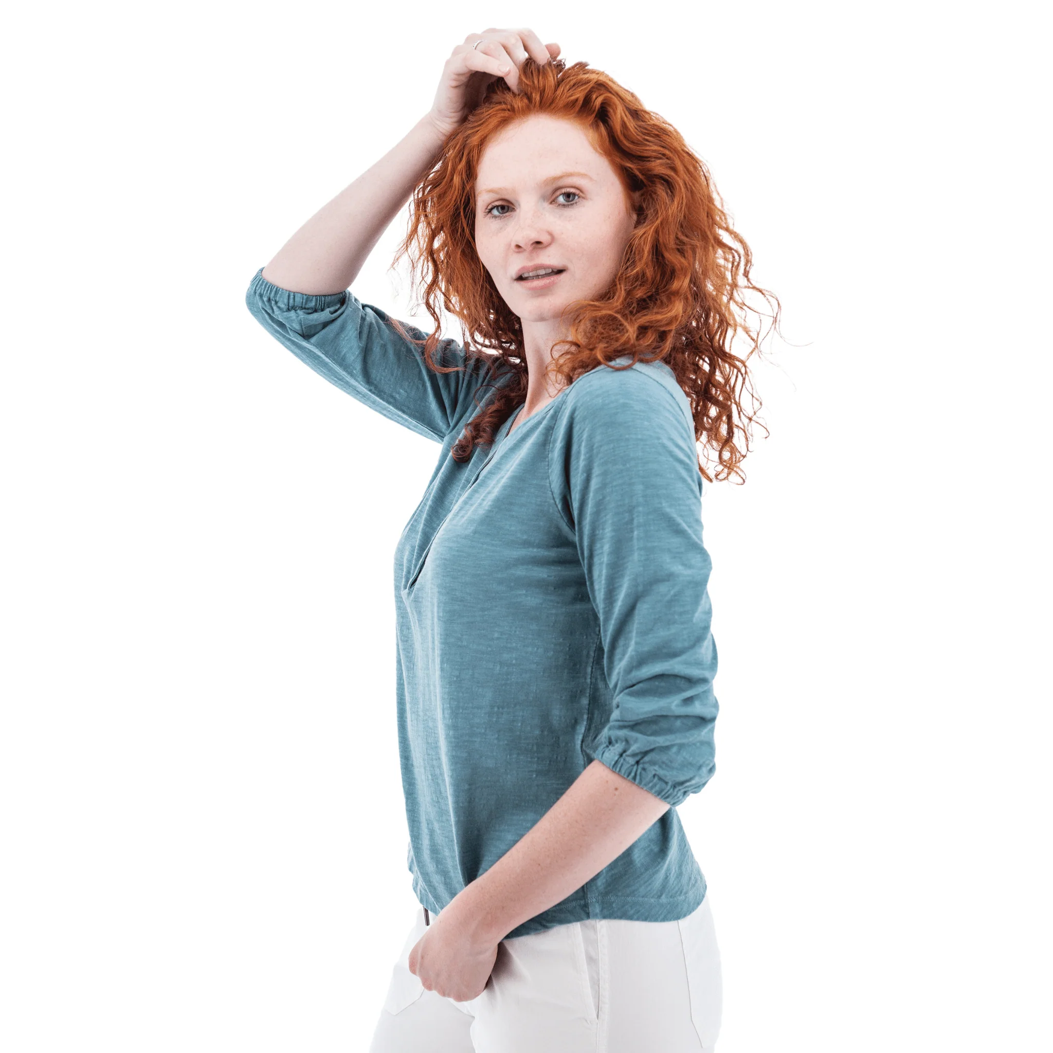 Old Ranch Women's Este Organic Cotton V Neck Henley Top - Provinial Blue - Image 2