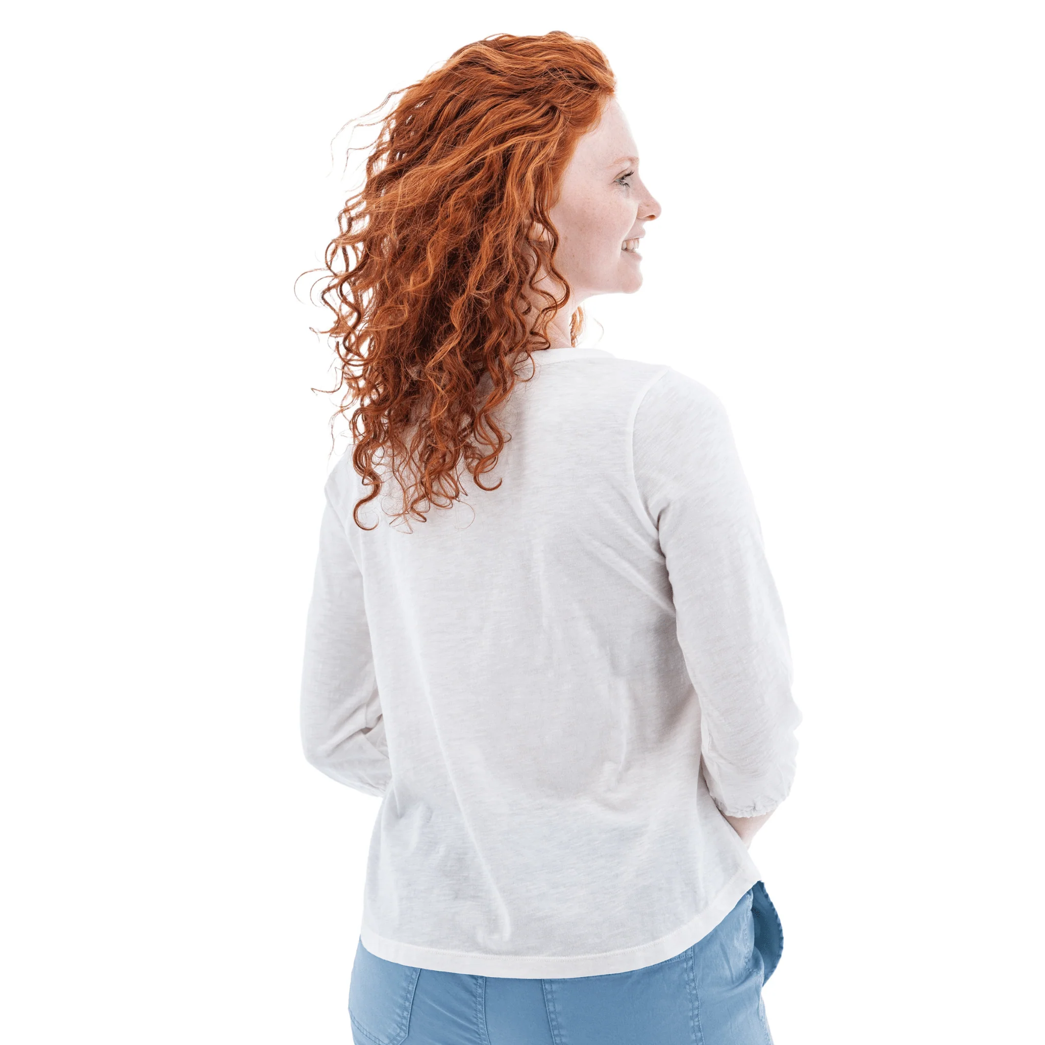 Old Ranch Women's Este Organic Cotton V Neck Henley Top - White - Image 3