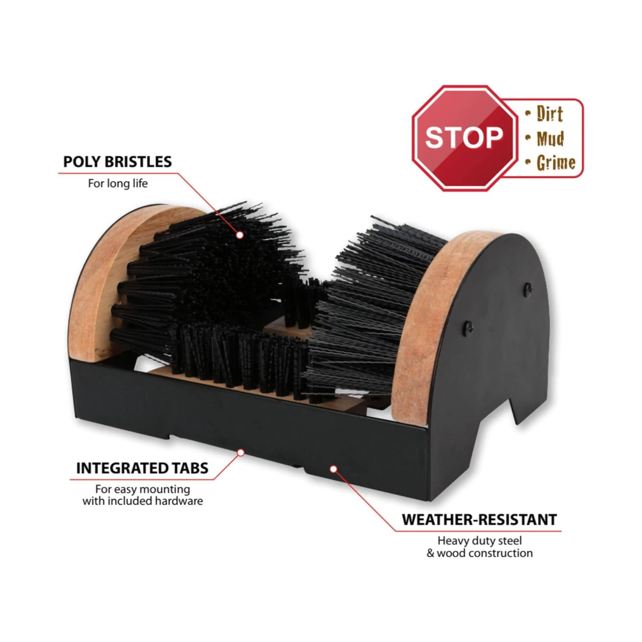 Performance Tool Boot Brush Cleaner Floor Mount With Hardware - Black - Image 2