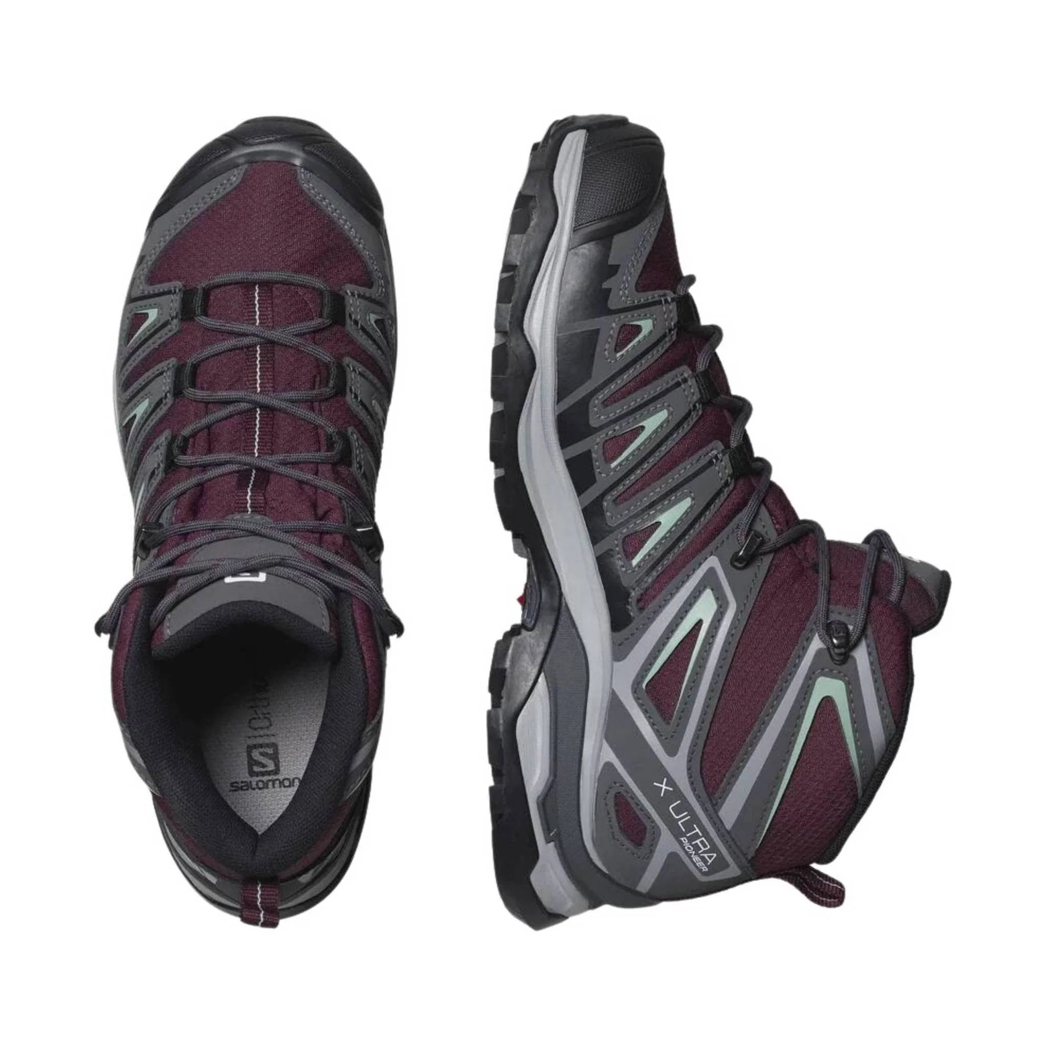 Salomon Women's X Ultra Pioneer Mid Waterproof Hiking Boots - Wine Tasting/Magnet/Granite Green - Image 3