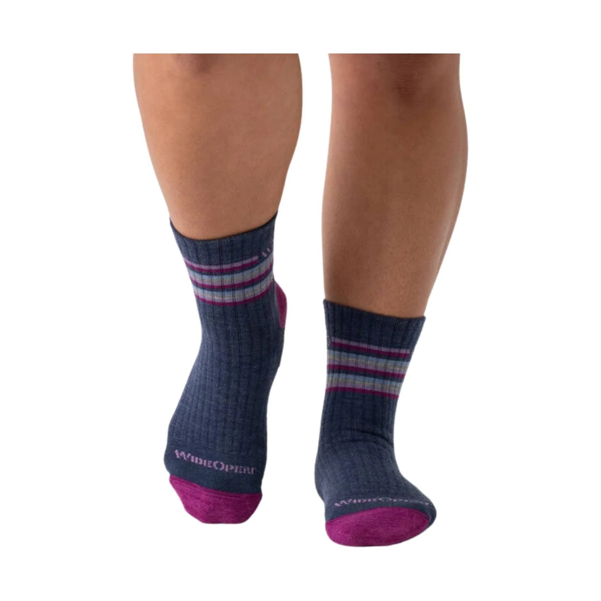Wide Open Women's Multi Stripe Cushioned Micro Crew Socks - Denim - Image 2