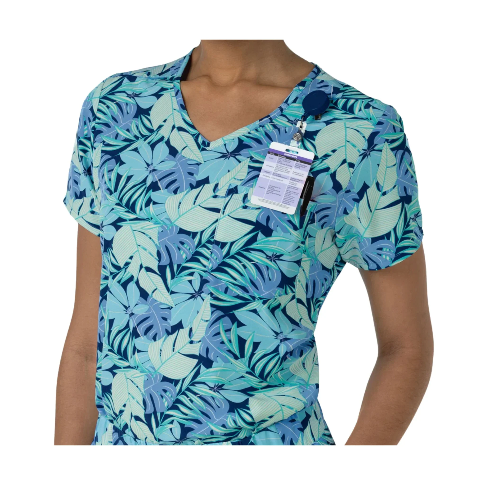 Wink Women's 1 Pocket Tuck In Print Scrub Top - Breezy Palms - Image 2