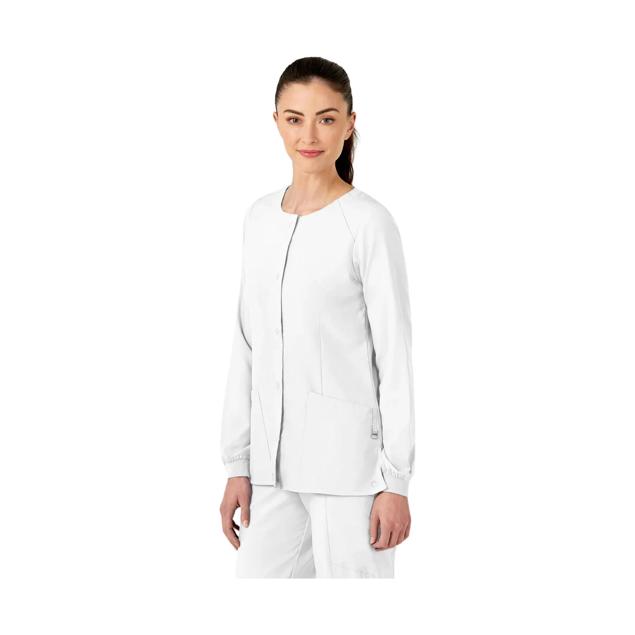 Wink Women's Crew Neck Warm Up Scrub Jacket - White - Image 2