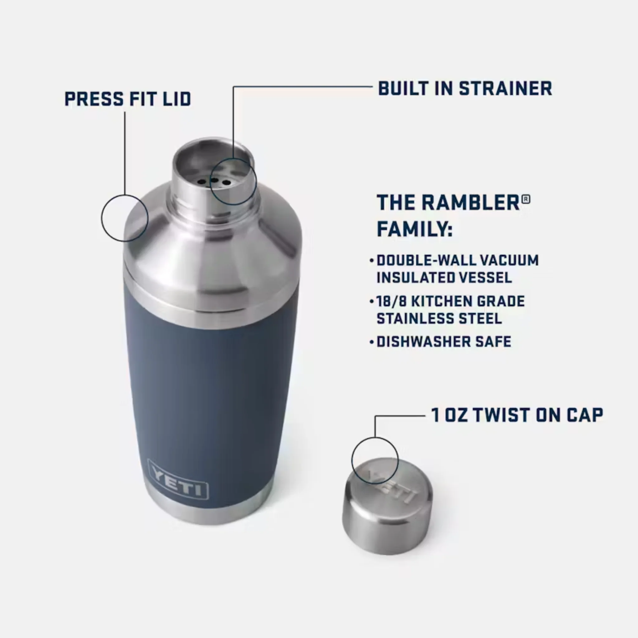 YETI Rambler 20 oz Cocktail Shaker - Navy - Image 5