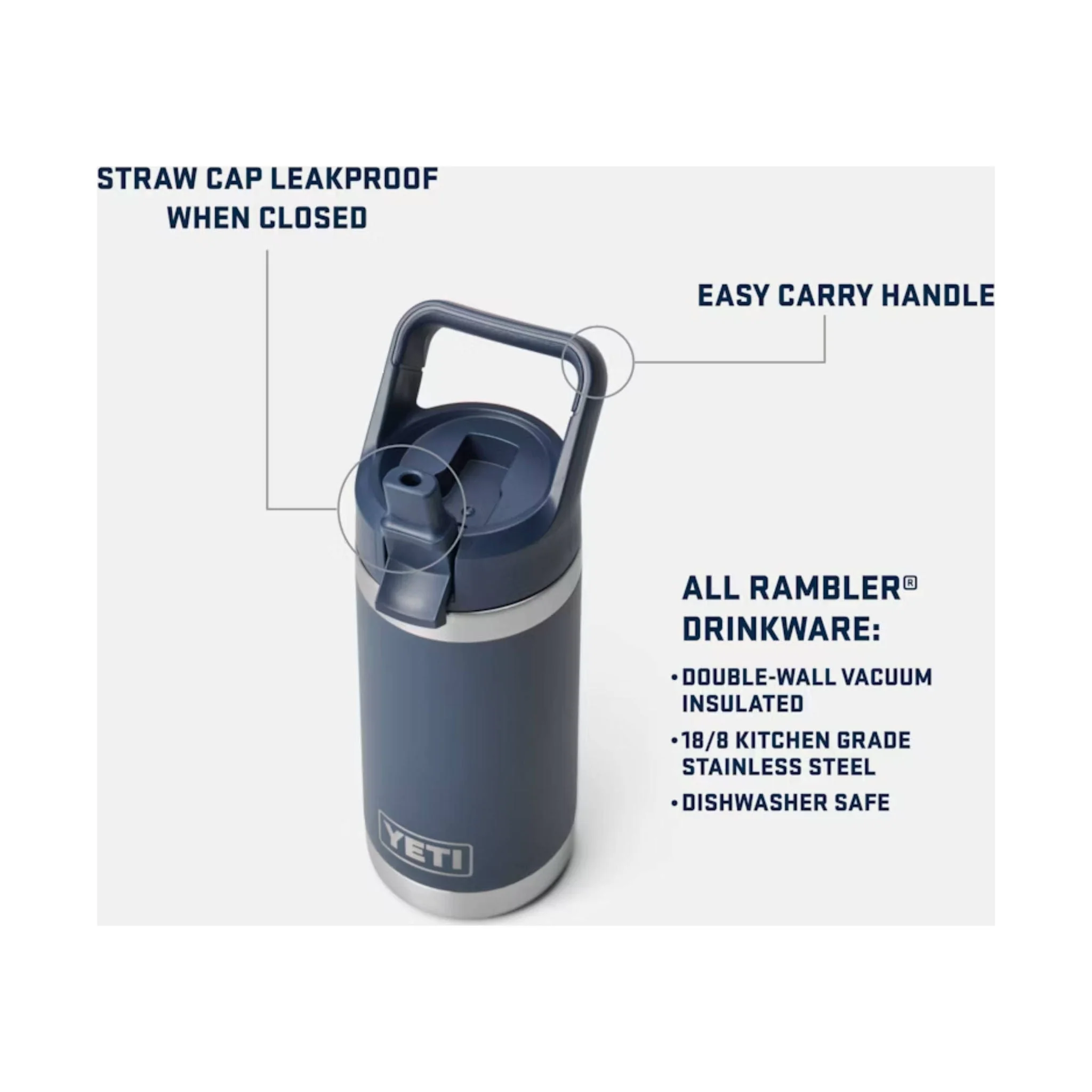 YETI Rambler JR 12 oz Kids' Water Bottle - Navy - Image 3